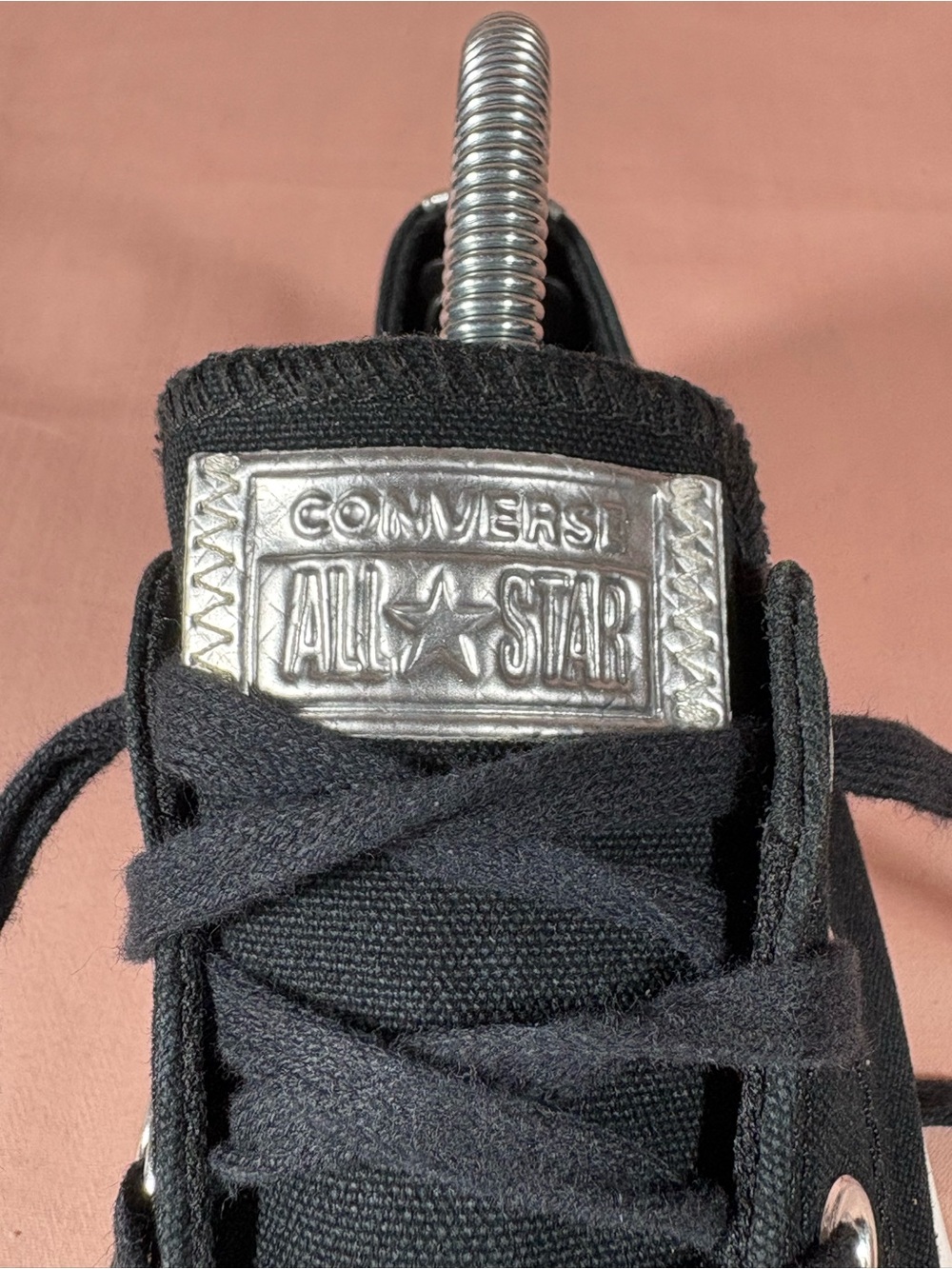 Converse All Star Blk Canvas With Silver Toe Cap/Heel Strip Sneakers W's SZ 8 - Picture 8 of 12